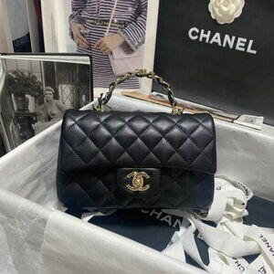 "NEW Chanel Rectangular Classic Flap Bag Black Lambskin w/Gold "